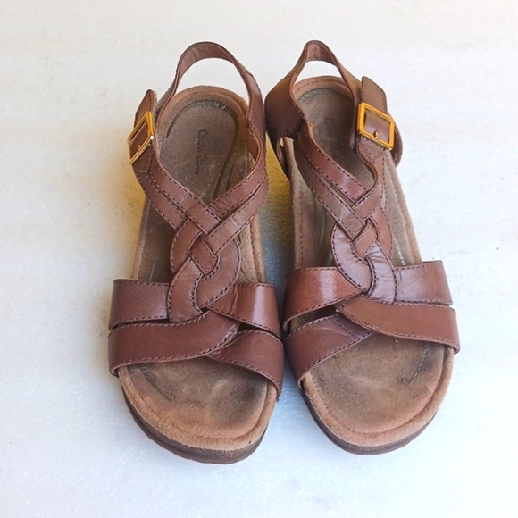 AETREX Brown Strappy Wedge Heel Sandals - Picture 3 of 7